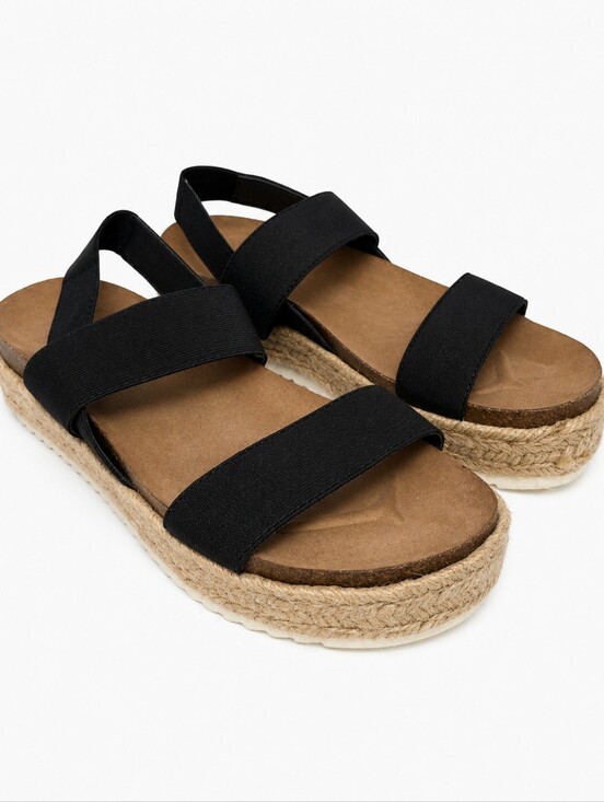 Madden Girl Shoes - Madden Girl Cassie Black Espadrille Platform Sandals Size 8 New In Box
